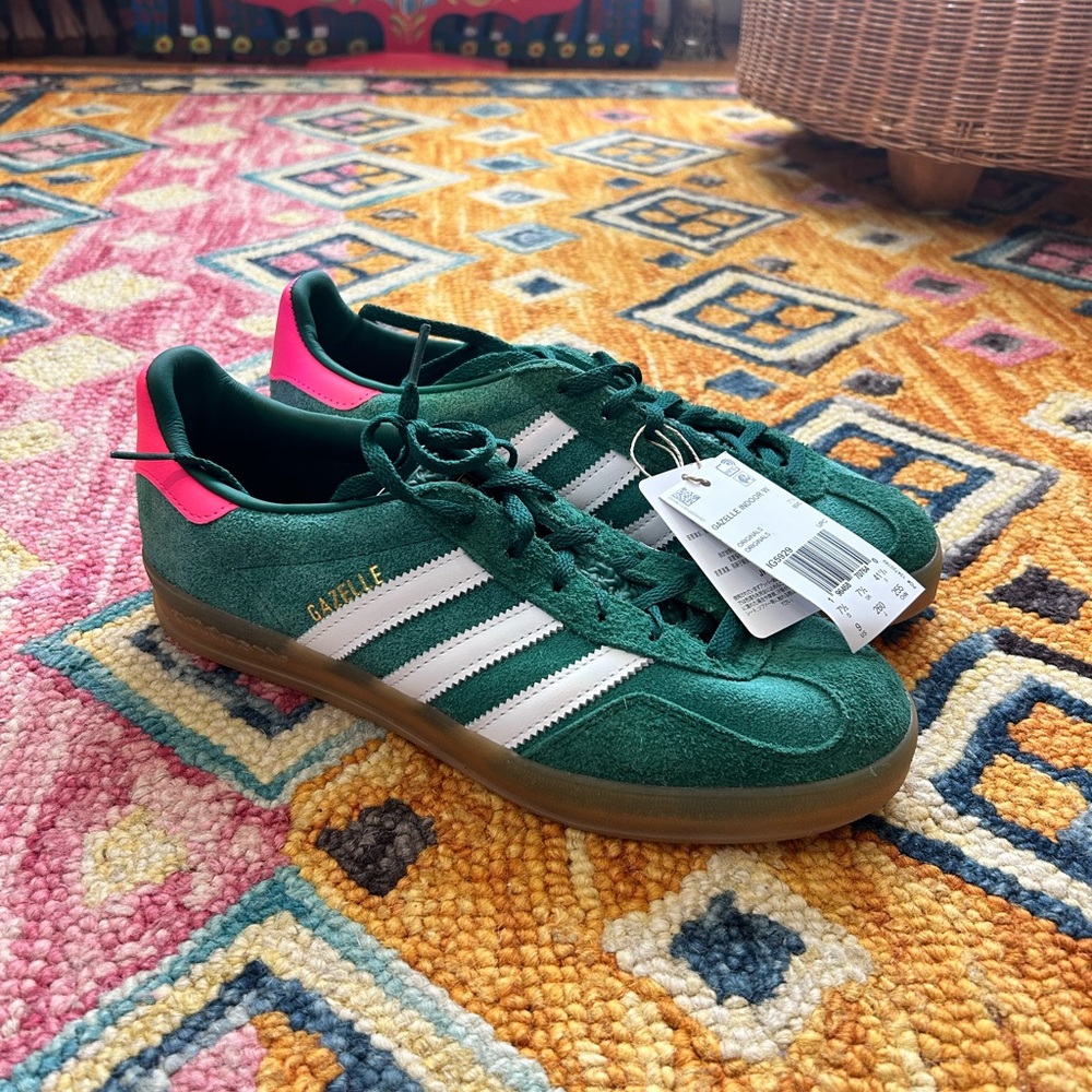 Adidas Green Gazelle Sneakers with Pink Accents